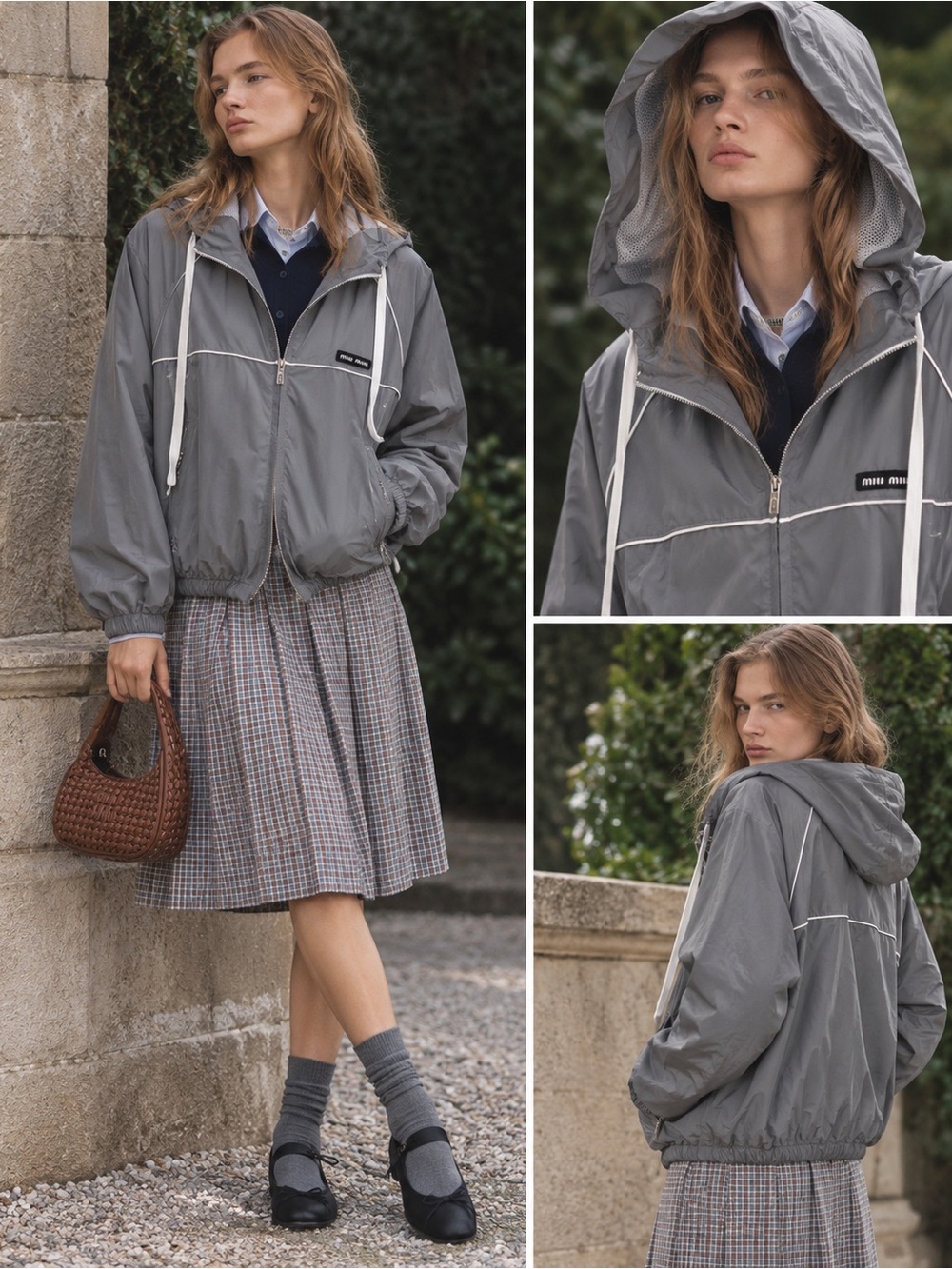 Gray Lightweight Hooded Windbreaker Jacket